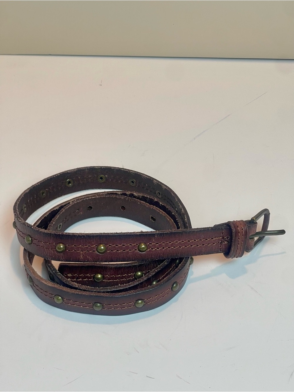 Vintage Brown Genuine Leather Belt Studded Detail Boho Western Style Size XL